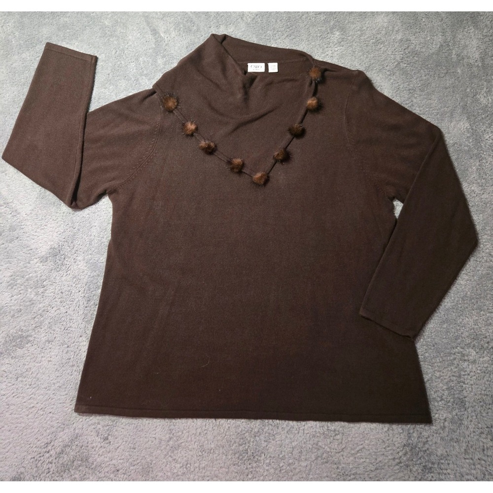 Cato Brown Pom Pom Sweater Plus 22/24W Textured Knit Cozy Fall Top